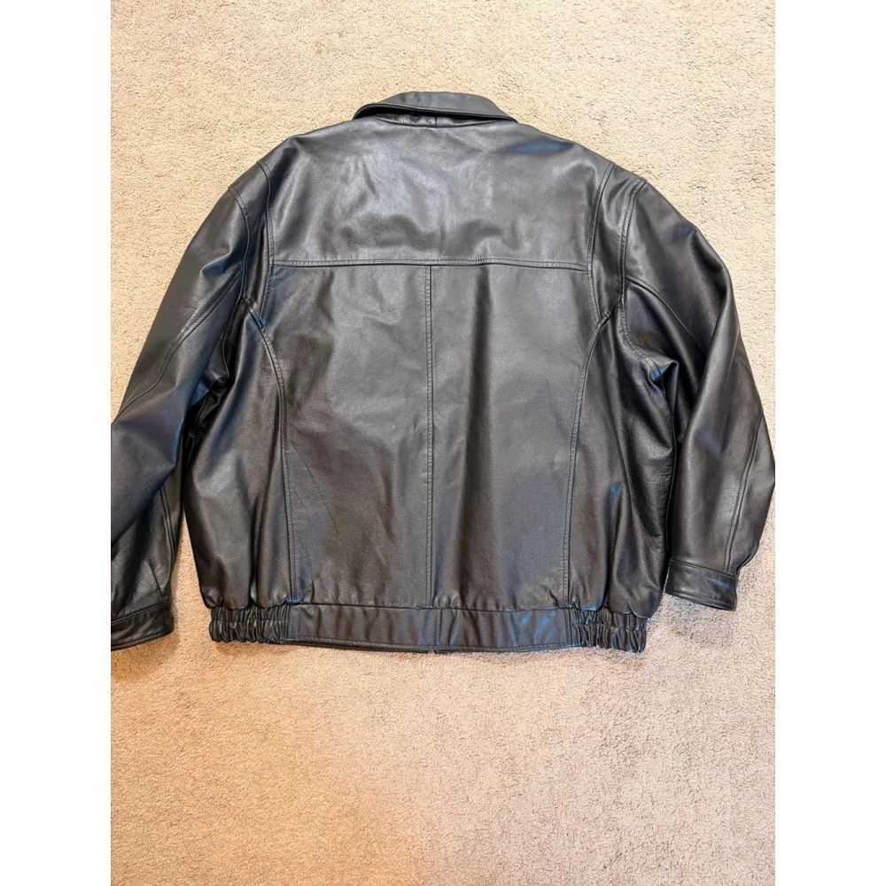 Mens Cambridge Classics Black Leather Bomber Zip-Up Moto 2X Style Edgy Retro Y2K